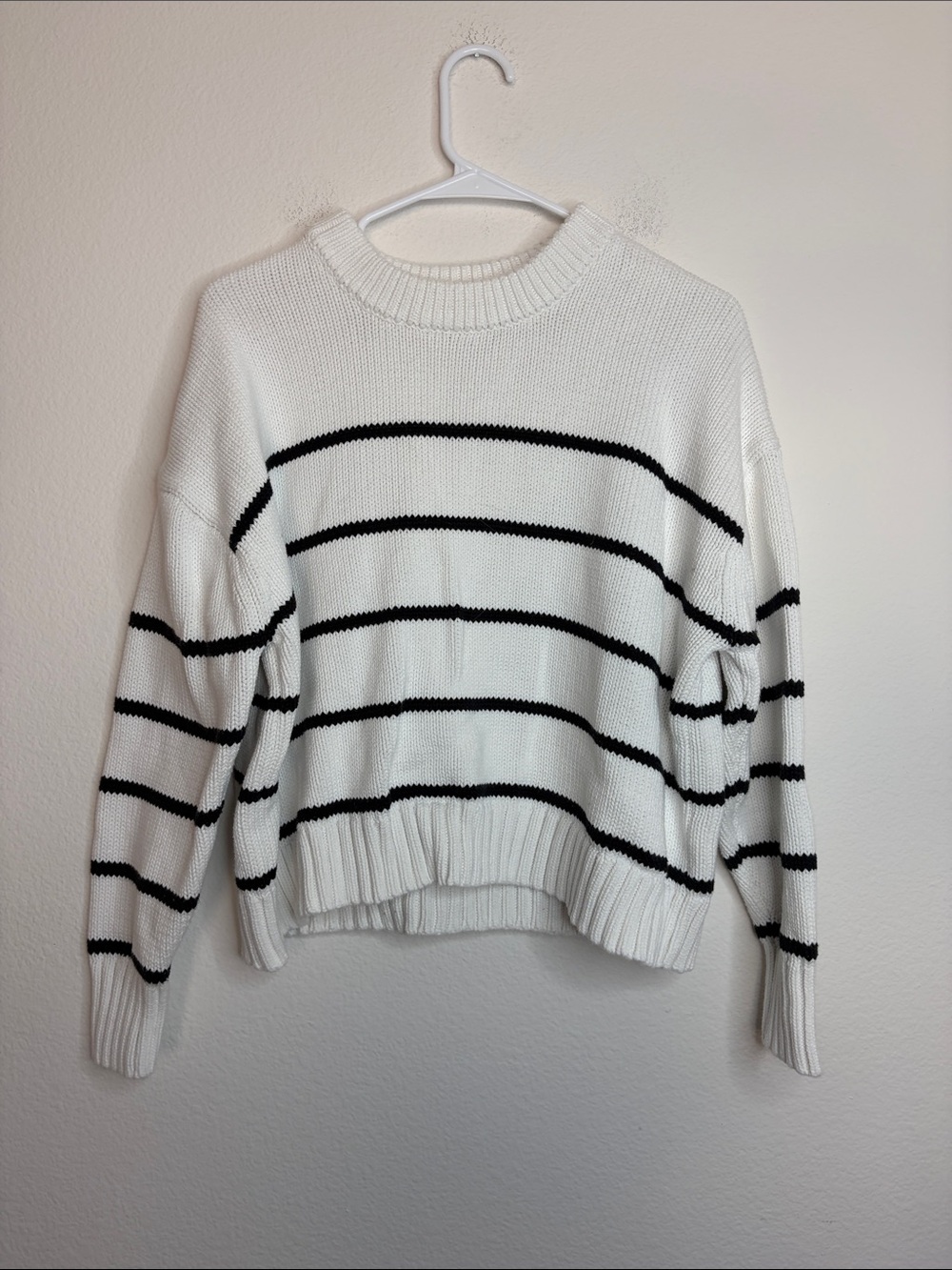 Quince Organic Cotton Striped Crew Sweater Ivory Black M - Picture 2 of 6